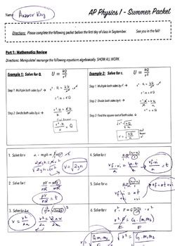 Physics Packet Answers PDF