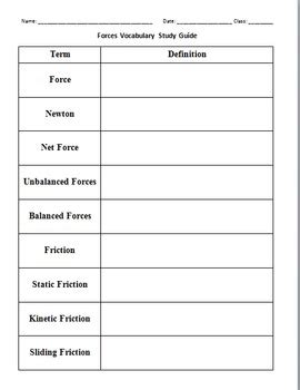 Physics Study Guide Forces Vocabulary Review Answers PDF