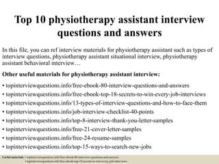 Physiotherapist Assistant Interview Questions Answers PDF