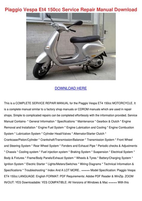 Piaggio Vespa Et4 150cc Service Repair Manual Download PDF PDF