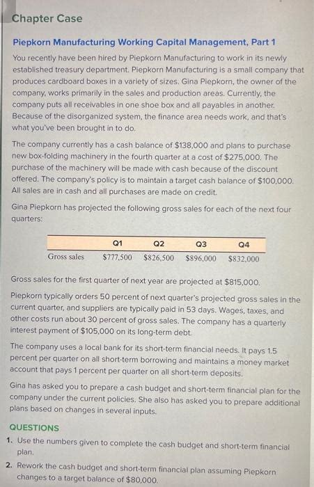 Piepkorn Manufacturing Working Capital Management Solution Epub