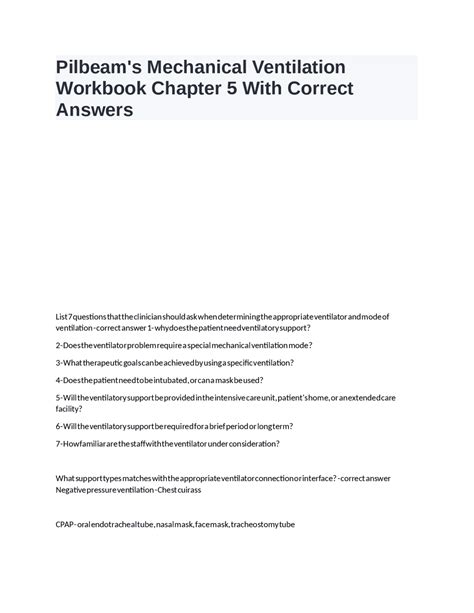 Pilbeam Mechanical Ventilation Workbook Answers Kindle Editon