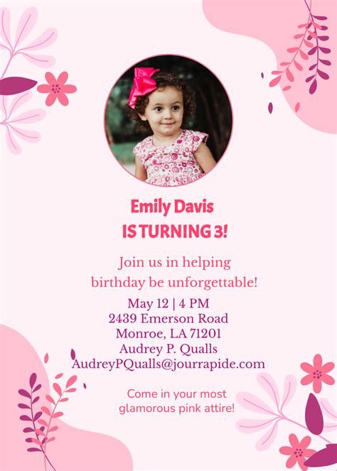 Pink Birthday Invitation Template Free