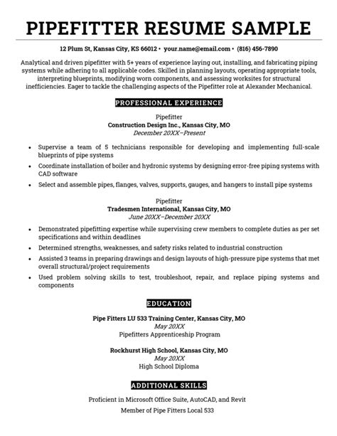 Pipefitter Resume Template