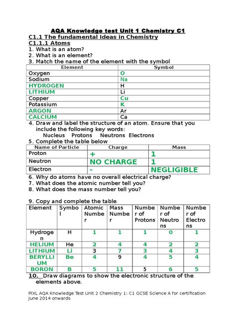 Pixl Club Test Paper Answers Aqa PDF