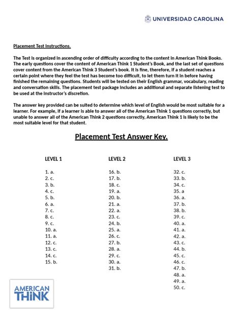 Placement Test A Answer Key Reader