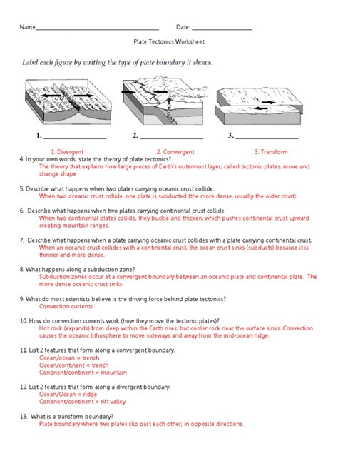 Plate Tectonics Wordwise Answers PDF