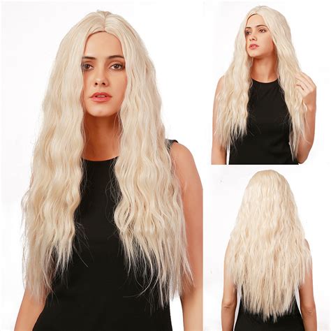 Platinum Blonde Natural Long Wave Synthetic Wig without Bangs: A Style Statement for 2025