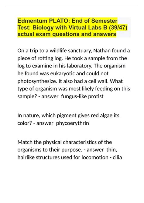 Plato Answers Biology A Post Test 4 Epub