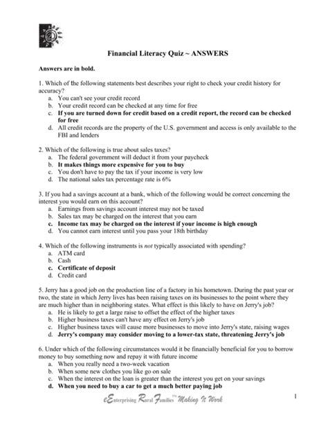 Plato Financial Literacy Answers PDF