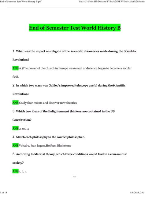 Platoweb First Semester World History Answers Doc