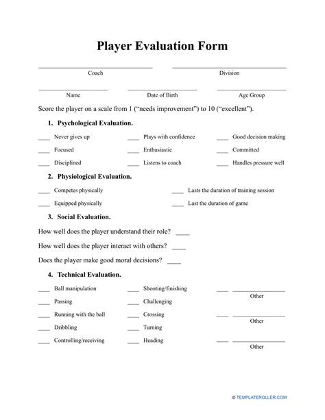 Player Evaluation Template