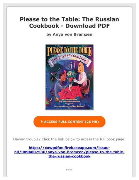 Please to the Table: The Russian Cookbook Ebook Doc