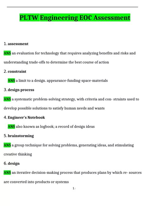 Pltw Assessment Answers PDF