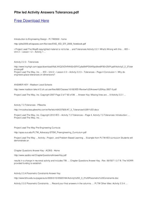 Pltw Ied Activity Answers Tolerances PDF