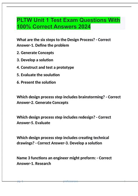 Pltw Unit 3 Test Answers PDF