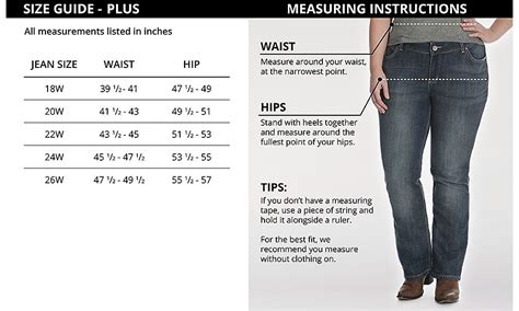 Plus Size Jeans Chart
