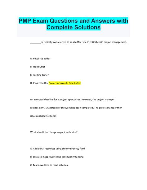 Pmp Certification Exam Questions And Answers Epub