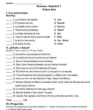 Pobre Ana Answer Sheet PDF