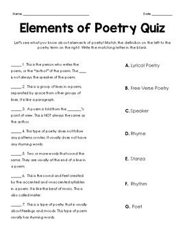 Poetry Elements Pre Test Answers PDF