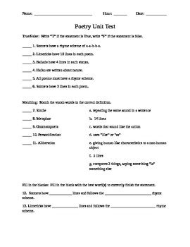 Poetry Unit Test Answers PDF