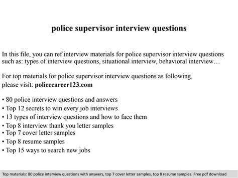 Police Supervisor Interview Questions And Answers PDF