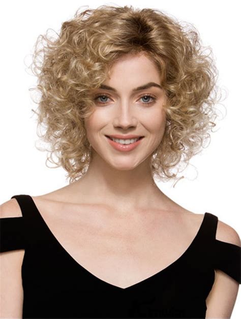 Polite Chin Length Brown Curly Glueless Lace Front Wigs