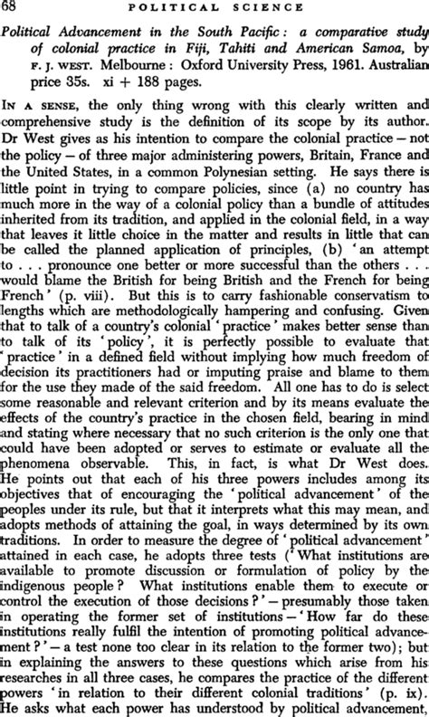 Political Advancement in the South Pacific A Comparative Study of Colonial Practice in Fiji Reader