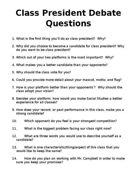 Political Debate Questions And Answers Doc