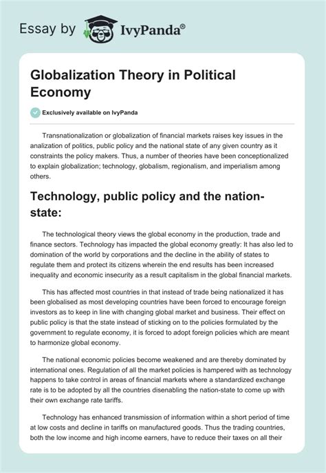 Political Economy of Globalization Selected Essays Epub