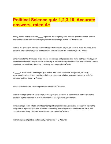 Political Science Test Answers Reader