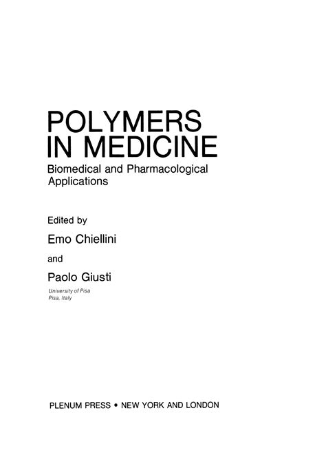 Polymers in Medicine Biomedical and Pharmacological Applications Epub