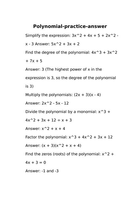 Polynomial Answer Generator Reader