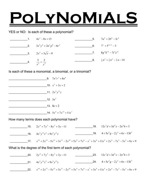 Polynomial Worksheets With Answers Epub