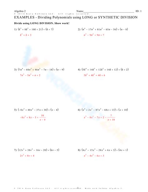 Polynomials Through Synthetic Division Answer Key Epub