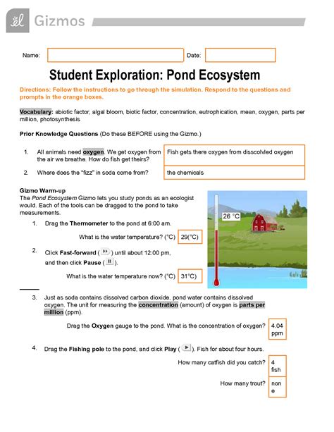 Pond Ecosystem Gizmo Answers Doc