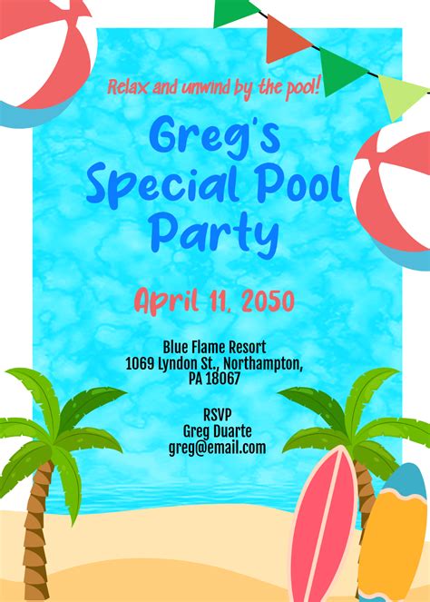 Pool Party Invitations Template