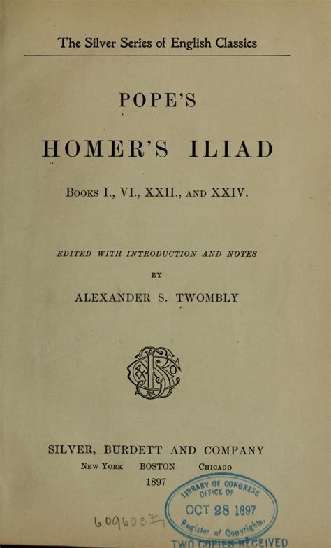 Pope s Homer s Iliad Books I VI XXII and XXIV The Silver series of English classics Epub