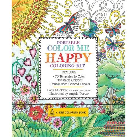 Portable Color Me Happy Coloring Kit Includes Book Colored Pencils and Twistable Crayons A Zen Coloring Book Kindle Editon