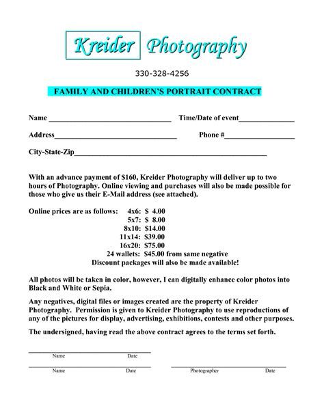 Portrait Photography Contract Template