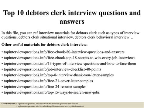 Possible Interview Questions And Answers For Debtors Clerk PDF