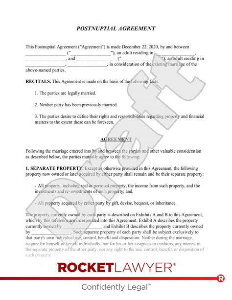Post Nuptial Agreement Template