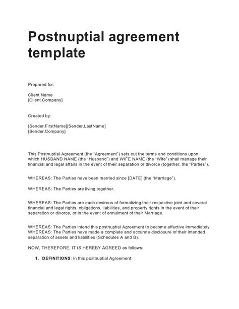 Post Nuptial Contract Template
