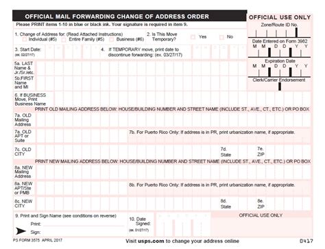 Post Office Change Of Address Printable Form
