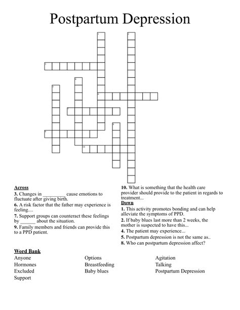 Postpartum Depression Of Childbirth Crossword Puzzle Answer Sheet Reader