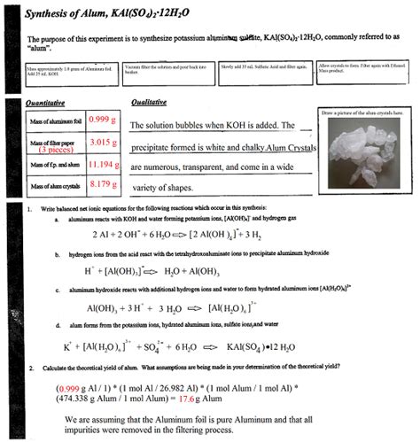 Potassium Alum Synthesis Lab Report Solution Kindle Editon