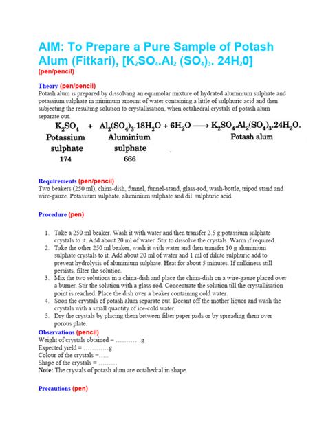 Potassium Alum Synthesis Lab Report Solution Kindle Editon