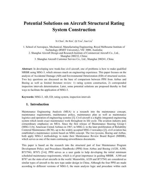 Potential Solutions On Aircraft Structural Rating System Epub