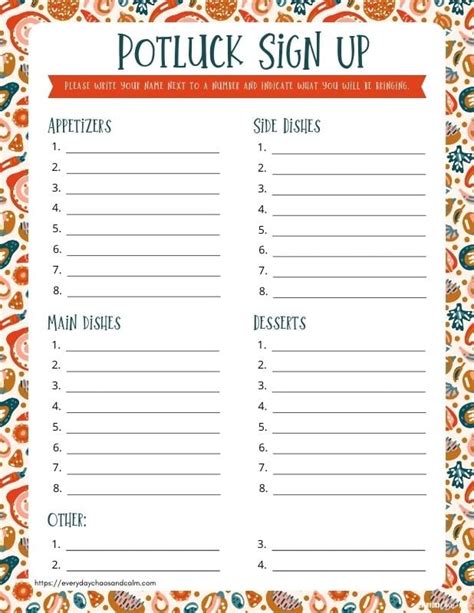 Potluck Sheet Template