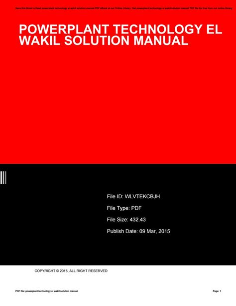 Powerplant Technology El Wakil Solution Manual PDF